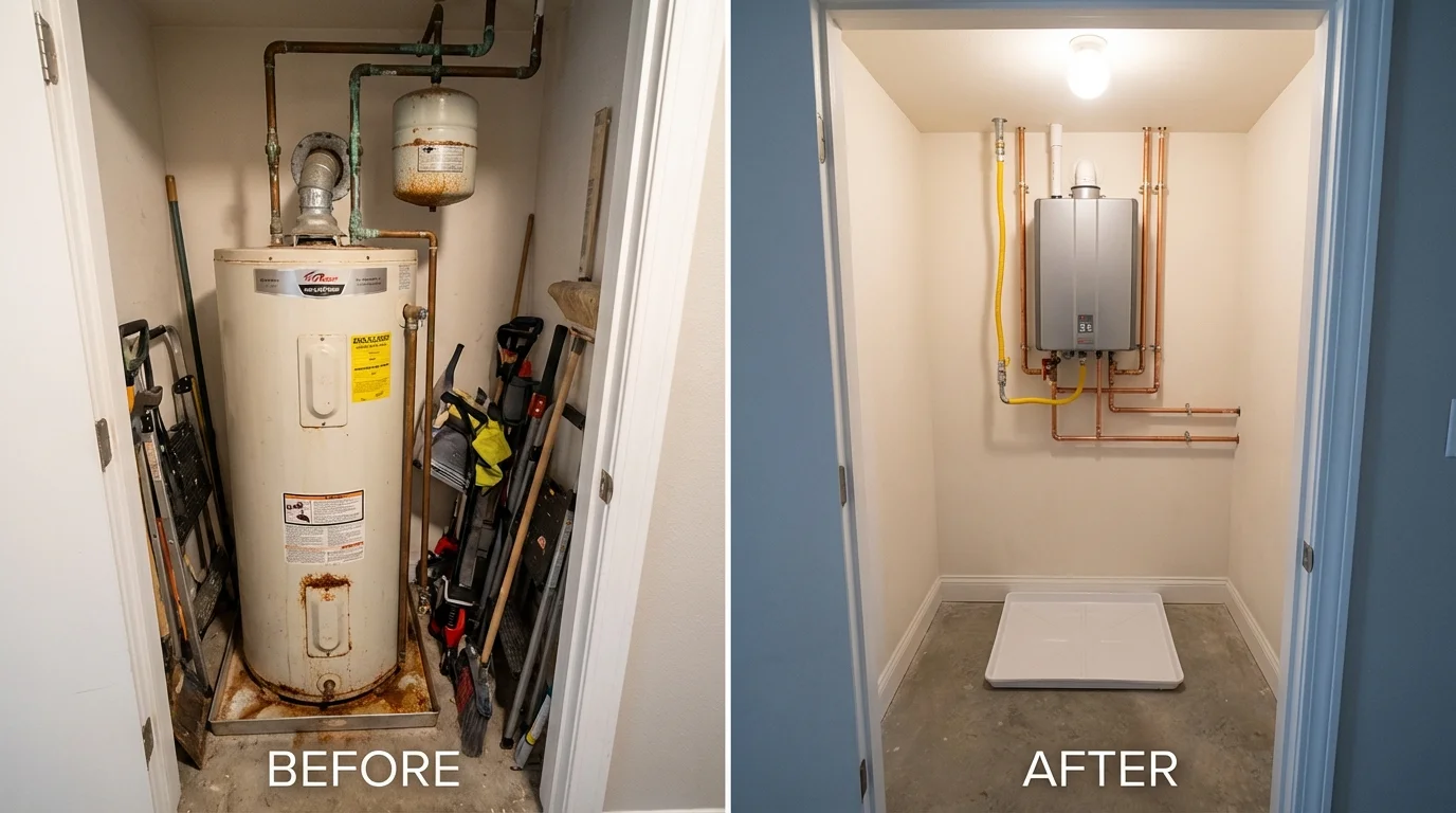 Tank water heater versus wall-mounted tankless unit comparison for Beaumont, CA homeowners