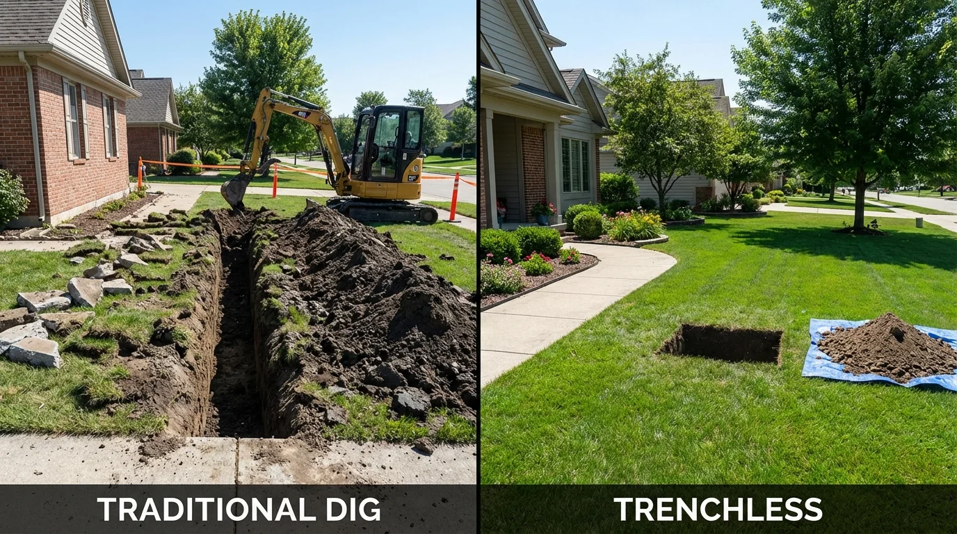 Trenchless sewer repair with minimal yard damage versus traditional excavation in Beaumont, CA